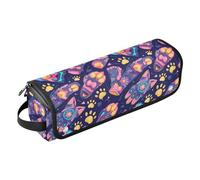 FRODOTGV Bolsa de viaje portátil para mujeres y alfombrilla resistente al calor con cremallera de doble capa para planchas planas, alisadores, divertido tren de vapor bronce, Footprint Cat Fashion, 1
