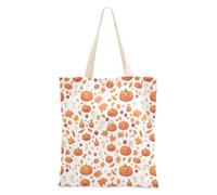 FRODOTGV Bolsas de lona ligeras con diseño de calabaza y verduras sin costuras para niñas, regalos de Navidad con asas, Patrón de calabaza y avellana feliz de Halloween, Talla única