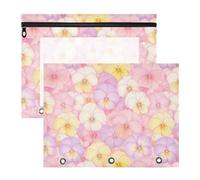 FRODOTGV Bolsas para lápices de flores de pensamiento, carpeta de archivos de plástico portátil para cartas de papel A4, paquete de 2 suministros universitarios para profesores