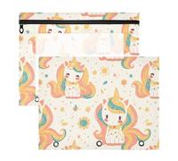 FRODOTGV Bolsas transparentes de dibujos animados de unicornios con ventana transparente con 3 agujeros para cartas de papel A4, paquete de 2 suministros para clases de profesores