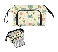 FRODOTGV Caja de lápices amarilla con diseño de rana de fresa, dona, flores, bolsa de gran capacidad con cremallera, estuche ligero para adolescentes para estudiantes universitarios y escuelas