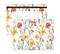 FRODOTGV Carpeta de lápices con diseño de narcisos blancos con ventana transparente, bolsillo de 3 agujeros para cartas de papel A4, paquete de 2 suministros para el aula