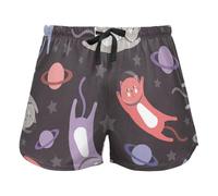 FRODOTGV Cartoon Cars Collection - Pantalones cortos de pijama casuales para mujer, color blanco, para yoga, ejercicio, gimnasio, Cartoon Cats Astronauts Black and Red Purple, M