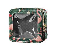 FRODOTGV Colorido diseño de elementos navideños de cuero transparente bolsa de maquillaje para niñas y mujeres, neceser de viaje, Patrón navideño con flamenco rosa y oliva, Talla única