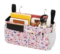 FRODOTGV Corazones rosa púrpura acuarela mesita de noche organizador colgante con bolsillos grandes y soporte para botellas para litera, camas de hospital, dormitorios universitarios, rieles de cama