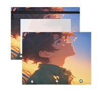 FRODOTGV Curious Boy - Estuche para lápices con cremalleras suaves, bolsillo de 3 agujeros para cartas de papel A4, paquete de 2 artículos de arte para estudiantes
