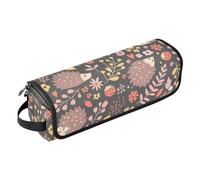 FRODOTGV Estuche de viaje 2 en 1 con diseño de flores de erizo, diseño de animales de mediados de siglo, con alfombrilla extraíble resistente al calor, bolsa de viaje para herramientas de pelo,