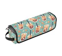 FRODOTGV Estuche de viaje 2 en 1 con diseño de hojas de otoño y tapete resistente al calor para mujer, impermeable, organizador para planchas y alisadores, Patrón de té de burbujas, 1 Size