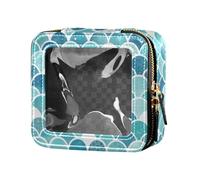 FRODOTGV - Estuche organizador de cosméticos para niñas con pintura al óleo, bonita bolsa de maquillaje transparente, Patrón de escamas de sirena verde azulado con purpurina, 1 talla