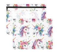 FRODOTGV Estuche para lápices de unicornios coloridos y elegantes con 3 ojales reforzados, bolsillo de 3 anillos para carpeta de 3 anillos, paquete de 2 suministros de oficina para profesores