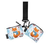FRODOTGV Fox and Snowman - Monederos para mujer, monederos pequeños y portátiles para tarjetas de crédito con llavero, para hombres y mujeres, 2 paquetes