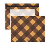 FRODOTGV Fundas para carpetas de cuadros de búfalo amarillo y marrón con 3 ojales reforzados, bolsillo de 3 anillos para cartas de papel A4, paquete de 2 unidades de almacenamiento de suministros de