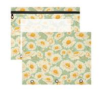 FRODOTGV Glowing White Daisy - Estuche portátil de plástico para carpetas de 3 anillos, 2 unidades, suministros de oficina para estudiantes