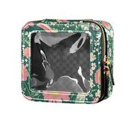 FRODOTGV Happy Easter Rabbit - Bolsa de maquillaje transparente con lazo, diseño de conejo, zanahorias y margaritas, 16, 1 Size