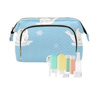 FRODOTGV Linda bolsa de cosméticos de dibujos animados para mujer, tarjeteros, organizadores de dinero, joyas esenciales, color azul y blanco, Lindo cachorro de foca de dibujos animados, azul y