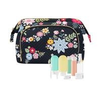FRODOTGV Lovely Ditsy - Bolsa de maquillaje negra con diseño floral, bolsa de maquillaje, bolsa de cosméticos para bolsa de viaje, Bonito patrón floral negro, 1 Size