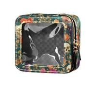 FRODOTGV Mini bolsa de maquillaje transparente con diseño de pelota de fútbol, organizador de esmalte de uñas para niñas, Esqueleto de gatos, flores, feliz Halloween, verde musgo, Talla única