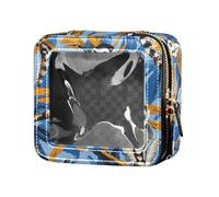 FRODOTGV Mini bolsa de maquillaje transparente con estampado de leopardo para artículos de aseo personal, organizador de cosméticos para niñas, Lémures Madagascar sobre patrón azul, 1 Size