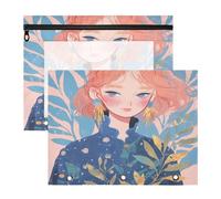 FRODOTGV Misty Rose Woman - Bolsas para lápices con 3 ojales reforzados, carpetas de bolsillo para carpeta de 3 anillos, paquete de 2 artículos para el hogar para estudiantes