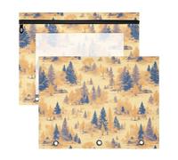 FRODOTGV Mystical Yellow Trees - Bolsas para carpetas con 3 ojales reforzados, bolsillo de 3 anillos para cartas de papel A4, paquete de 2 unidades de almacenamiento de suministros de arte para