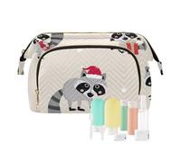 FRODOTGV Neceser colgante de viaje, neceser portátil para cosméticos, para bolso, diseño de mapache, vida silvestre, Navidad, color gris, Lindo mapache Wildlife Navidad gris, 1 Size
