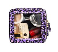 FRODOTGV Neceser con cremallera, bolsa de maquillaje transparente pequeña, color morado neón, melocotón, leopardo, organizador, Patrón de leopardo melocotón morado neón, 1 Size