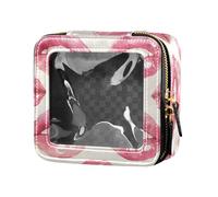 FRODOTGV Neceser de piel transparente con cintas, diseño de besos y flores, color rosa, con cremallera, para niñas, Kiss Me - Acuarela de labios femeninos, Talla única