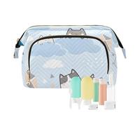 FRODOTGV Neceser de viaje con diseño de gatos y dibujos animados, color azul, Lindos gatos de dibujos animados de animales azules, 1 Size
