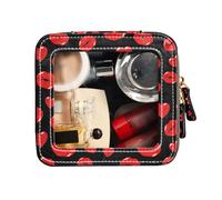 FRODOTGV Neceser de viaje impermeable transparente para maquillaje, diseño de labios pequeños, diseño de corazón, color rojo, con cremallera, Lips Kiss Heart Pattern Love Red, 1 Size