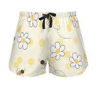 FRODOTGV Pantalones cortos de pijama con cintura elástica con cordón de abeja feliz buena suerte dibujos animados margarita mujer entrenamiento deportes yoga lounge shorts, Bee Happy Good Luck Dibujos
