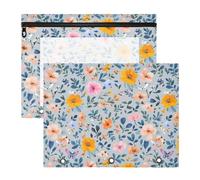 FRODOTGV Paquete de 2 estuches transparentes con 3 anillos para cartas, papel A4, suministros universitarios, diseño de flores de verano, color azul