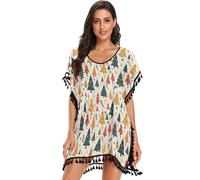 FRODOTGV Patrón de árbol de Navidad ilustración para traje de baño para mujer, salida de baño para cubrir traje de baño, vestidos casuales de verano, Ilustración del patrón del árbol de Navidad, L