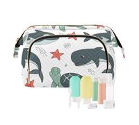 FRODOTGV Patrón sin costuras en la bolsa de viaje con temática marina, bolsas de cosméticos de viaje, organizador de llaves, con cremallera, para mujer, Patrón sin costuras en Marine Theme Killer, 1