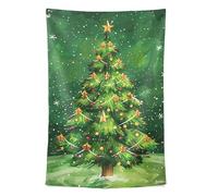 FRODOTGV Tapiz de pared verde brillante con árboles de Navidad para colgar en la pared para decoración de baño y baño, 152 x 101 cm