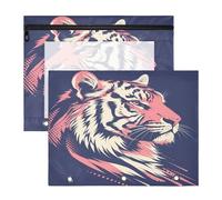 FRODOTGV Unique Tigers - Estuche para lápices azul medianoche con cremallera, bolsillo de 3 anillos para carpeta de 3 anillos, paquete de 2 suministros de oficina para profesores