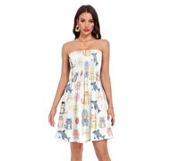 FRODOTGV Vestido casual de verano con diseño de busto fruncido, estampado completo, ligero, cómodo, 95% poliéster, 5% elastano, traje de ocio en casa, talla S, Collage acuático, M