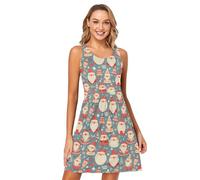 FRODOTGV - Vestido sin mangas para mujer, diseño de gnomos con textura navideña, diseño de caramelos rojos, sin mangas, para día festivo, mini vestido de verano, Gnomos de textura navideña Caramelos
