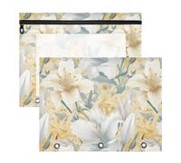 FRODOTGV White Lilys - Estuche para lápices con cremallera, bolsillo de 3 anillos para cartas de papel A4, paquete de 2 artículos para el hogar para estudiantes