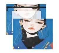 FRODOTGV Wild Asian Women - Carpeta azul para lápices con 3 ojales reforzados, carpetas de bolsillo para papel A4, cartas, paquete de 2 suministros escolares para profesores
