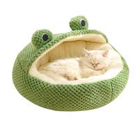 Frog Bed de gato Lavaje largo Invierno Invierno Termal Lindo Cartoón Camino de mascota sin deslizamiento Inserto desmontable Soft Damppoof Cat Bed, redondas con medio techo, cama de gato linda, cama