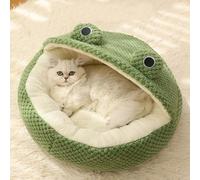 Frog Cat Cat Lave Lave Invierno Invierno Autumno Termal Cute Cartoon Camino de Mascota sin Deslizamiento Inserto Desmontable Soft Dampproof Cat Bed, Redondo con Medio Techo, Cama de Mascotas, Cama de