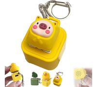 Frog Croaking Fidget Toy, Funny Rechargeable Keychain with Colorful Lights, Portable Anxiety Relief Adult Fidgets Single Key for Adult (Pig)
