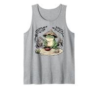 Frog Eating Kawaii Neko Japanese Noodles Anime Samurai Sombrero Camiseta sin Mangas