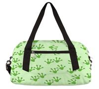 Frog Footprints Kids Duffel Overnight Bags for Boys, Green Animal Paw Boys Weekender Travel Bag Carry on Sports Gym Bag for Kids Gifts, Huellas de rana, 18.4L x 7.8W x 9.4H