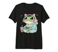 Frog Gamer Kawaii con Auriculares Estéticos Boba Camiseta Premium