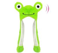 Frog Hat with Ears Moving Jumping Pop Up Beating Hat Plush Toy Cosplay Dress Up Holiday Christmas Funny Gift for Kids Boys Girls