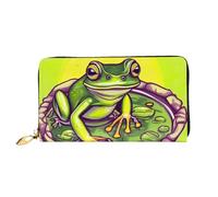 Frog In A Pond - Cartera larga con cremallera para mujer, 7.48 x 4.13 pulgadas, viene con ranuras para tarjetas de crédito en el interior, ligera y duradera., Negro -, Talla única, Moderno