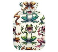 Frog in Various Poses - Bolsa de agua caliente con funda de terciopelo para cuello, hombros y calambres menstruales, 1 litro