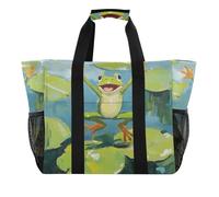 Frog Jump - Bolsa de playa plegable con bolsillos con asas para verano, con asas, para la playa, Almohadillas de lirio de rana de verano, 1 size, Moda