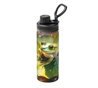 Frog on a Lotus Leaf - Termo deportivo de acero inoxidable de 18 onzas, adecuado para hombres y mujeres, conservación eficiente del calor, fácil de transportar